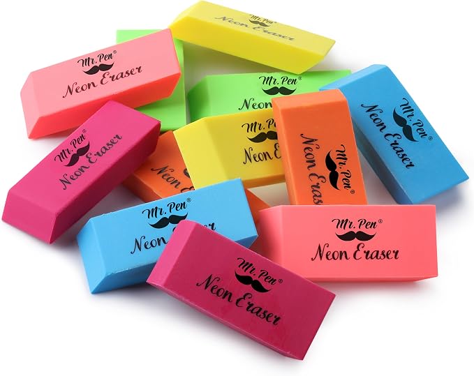 Mr. Pen- Pencil Eraser, 12 Pack, Neon Colors | Large Latex Free Block Erasers - Image 7