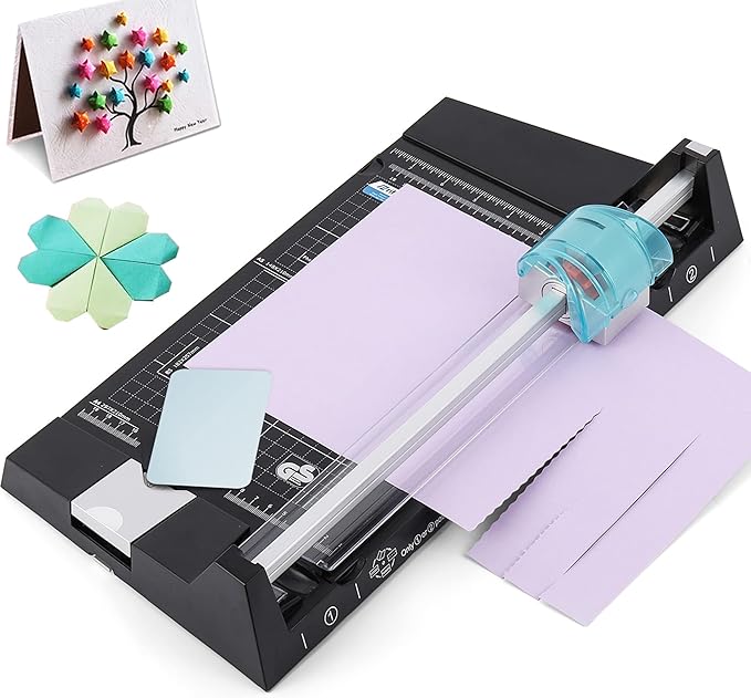 12 Inch Rotary Paper Cutter Heavy Duty, Paper Trimmer with 4 Different Blades for Straight/Wave/Dotted/Creasing Line, Suitable for Cutting Paper Coupons Photos Postcards Scrapbook-DeskLoop Office