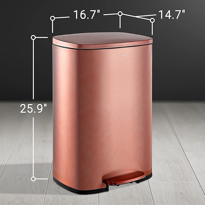 happimess HPM1006D Connor Rectangular Trash Can with Soft-Close Lid and Free Mini Trash Can, Modern Fingerprint Proof for Home, Kitchen, Office, Large:12.98 Gallon Small:1.3 Gallon, Rose Gold-DeskLoop Office