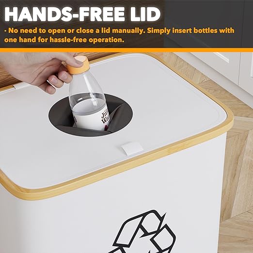 SpaceAid Recycling Bin for Kitchen 26 Gallon, 100L Recycle Bin with Lid and 2 Reusable Inner Bags, for Bottle Can Glass Plastic Stickers, White-DeskLoop Office