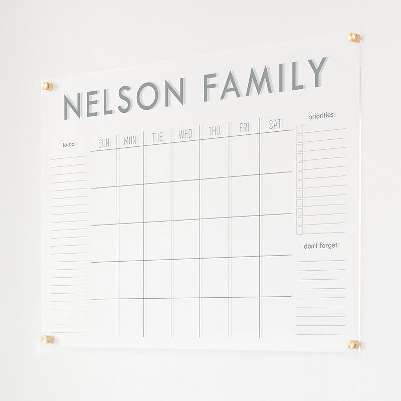 Personalized Clear Acrylic Calendar for Wall, Calendar Whiteboard for Wall, Dry Erase Wall Calendar, Wall Calendar Organizer System for Home (Block, Grey, 38"W x 26"H)-DeskLoop Office