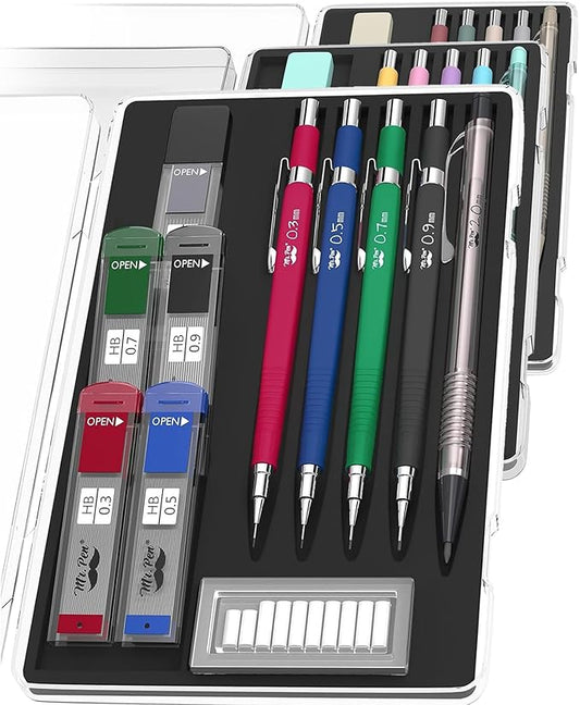 Mr. Pen Mechanical Pencil Set with Lead and Eraser Refills, 5 Sizes - 0.3, 0.5, 0.7, 0.9 and 2 Millimeters, Drafting, Sketching, Illustrations, Architecture, Back to School Supplies-DeskLoop Office