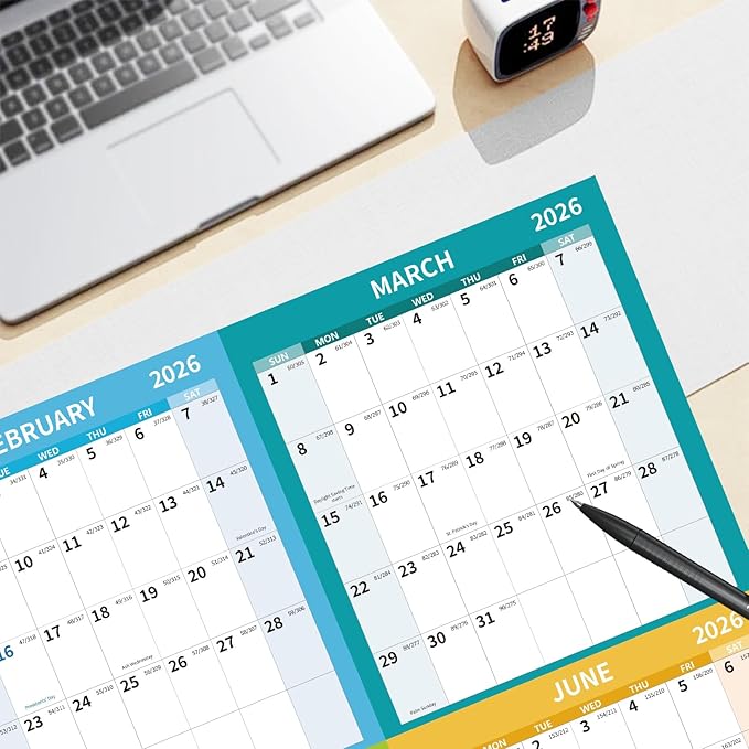 2026 Wall Calendar 34.8" x 22.8" Large Vertical Yearly Wall Hanging Calenda with Julian Date Thick Paper Calendar 12 Month Annual Wall Planner for Wall Office Fridge(Colorful)-DeskLoop Office