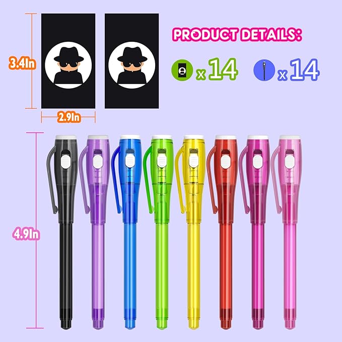 Invisible Ink Pen Spy Game for Kids, Party Favors Toys for Girls Boys, Magic Markers for Boys Girls Fun Outdoor Toys, Birthday for 6-13 Year Old Girls Boys (14PCS+Black Notebooks)-DeskLoop Office