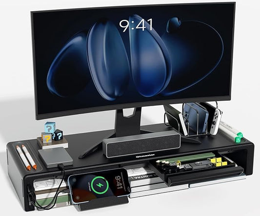 OImatser Monitor Riser 3.0 USB HUB, Foldable Computer Stand with Type-C Port, Adjustable Length and Storage Drawer & Pen Slot, Phone Stand-DeskLoop Office