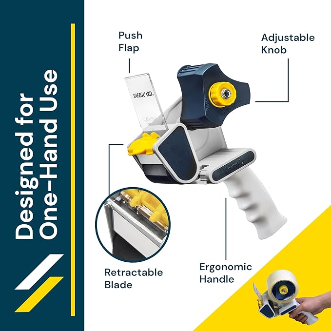 Excell EC-206 Safeguard Packing Tape Dispenser (2" Wide): Retractable Blade Cover for Safety, Push Flap for Smooth Cutting, and one-Hand use. Ideal for Shipping and Carton Sealing.(2Pack)-DeskLoop Office