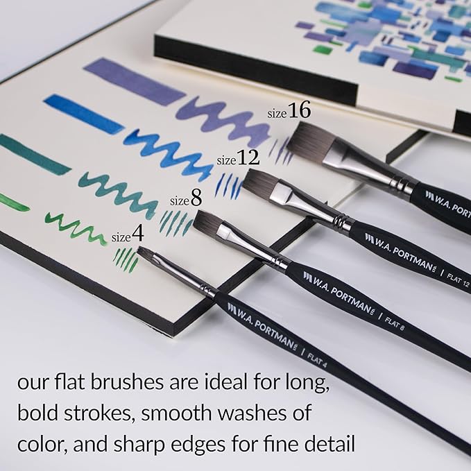 WA Portman Flat Paint Brushes 4pc Set - 100% Vegan, Cruelty-Free Artist Paint Brushes for Acrylic Painting and Watercolor Painting - Professional Art Brush Set with Triangular Comfort Grip-DeskLoop Office