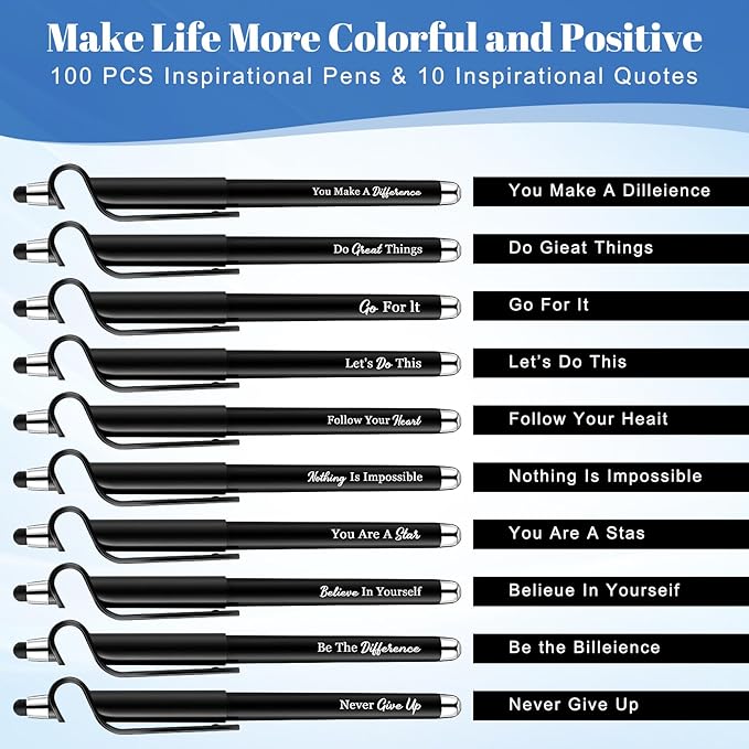 100 Pcs Inspirational Pens Bulk Black Motivational Ballpoint Pen with Writing Touch Screen and Mobile Phone Stand 3-in-1 for Office School Supplies Inspirational Gifts-DeskLoop Office
