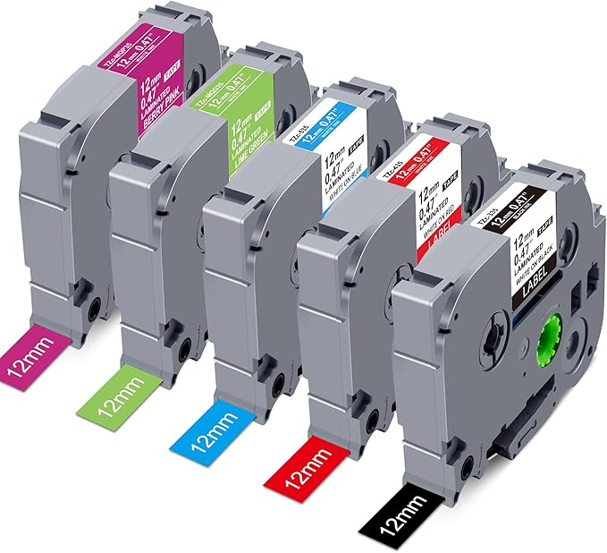 RAEMALL Compatible with Brother Label Tape TZe335 TZe435 TZe535 TZeMQG35 TZeMQP35 TZe TZ Tape, 12mm 0.47 Inch Laminated White on Color Compatible with Brother P Touch Label Maker PT-D210 H110-DeskLoop Office