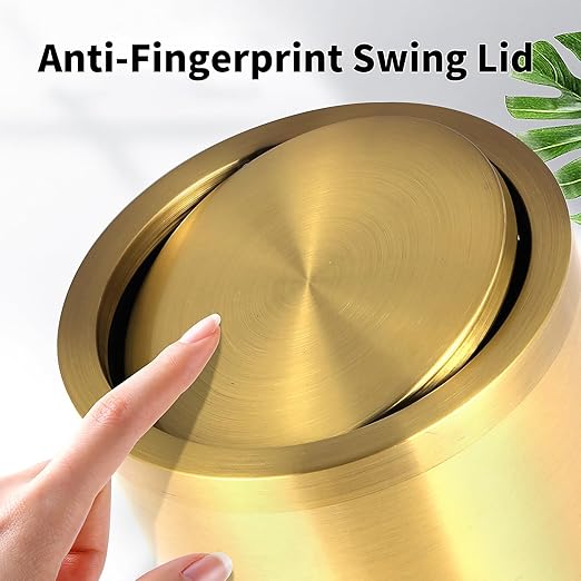 Brushed Gold Bathroom Trash Can with Swing Lid 4.7Gallon,Stainess Steel Garbage Can Trash Bin Wastebaskets for Kitchen,Office,Bedroom (Gold, 4.7 Gallon)-DeskLoop Office