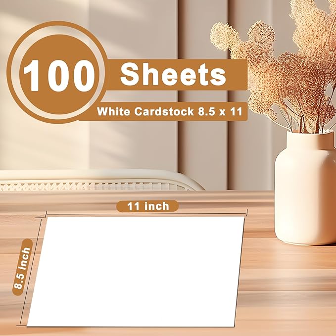 100 Sheets Bright White Cardstock 8.5 x 11 Printer Paper, 200gsm/75lb Thick White Construction Paper Card Stock for Certificates, Menus, Cards Making, Business Cards, School Crafting-DeskLoop Office