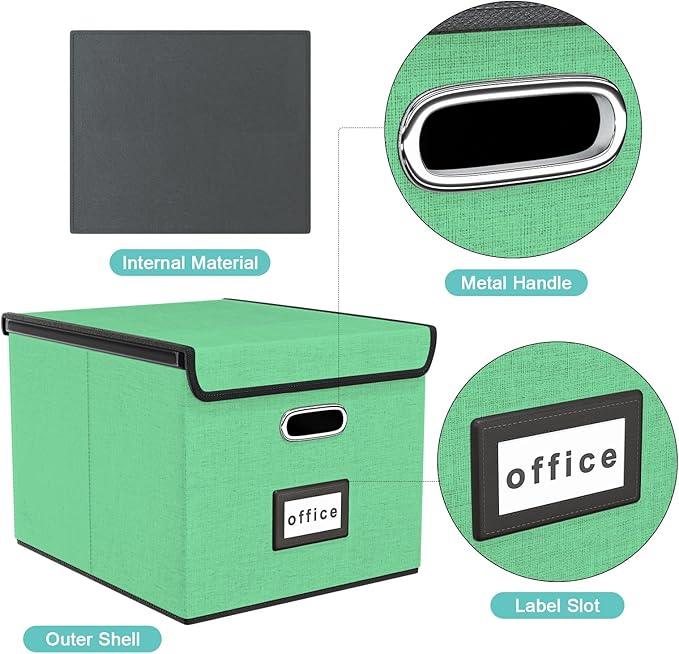 Huolewa Decorative File Organizer Box with Lid, Collapsible File Storage Organizer Boxes with Lids, Linen Hanging Filing&Storage Boxes for Office/Decor/Home, Filing System for File and Folders Storage-DeskLoop Office
