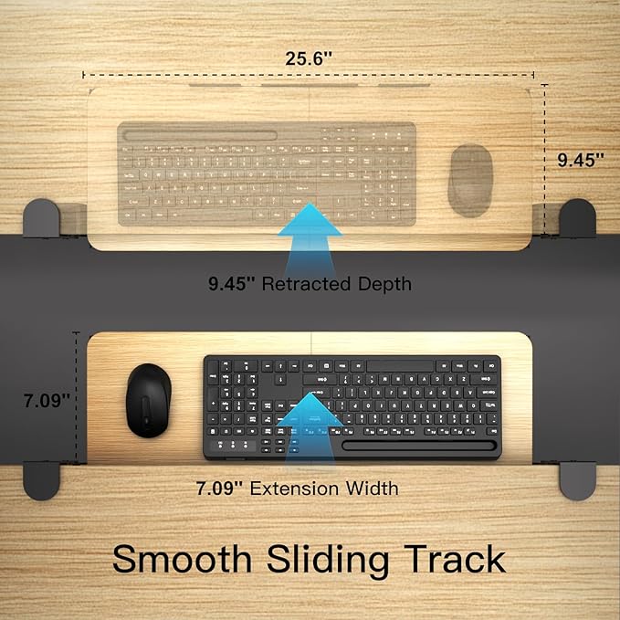 Ergonomic Keyboard Tray Under Desk Pull Out with Adjustable C-Clamp Mount, Slide-Out Computer Keyboard and Mouse Platform Drawer for Office and Home Typing (Light Wood)-DeskLoop Office