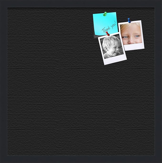 PinPix pin Cork Bulletin Board Made from Canvas, Classic Black Pattern 20 x 20 Inches (Completed Size) and Framed in Satin Black (PinPix-622)-DeskLoop Office
