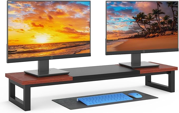 Dual Monitor Stand Riser, 39Inch Large Monitor Stands for 2 Monitors, Computer Monitor Stand, Wooden Desktop Oraganizer Shelf for Office Desk Computer,Laptop,TV-DeskLoop Office