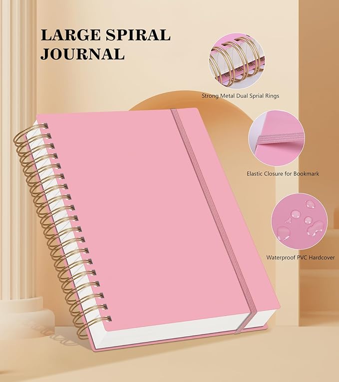 Pink Spiral Notebook Journal College Ruled 8.5''x 11'', 360 Pages Lined Thick Journals for Women Men, A4 Large Spiral Notebooks with 100GSM Paper, Spiral Journaling for Writing Work, School-DeskLoop Office