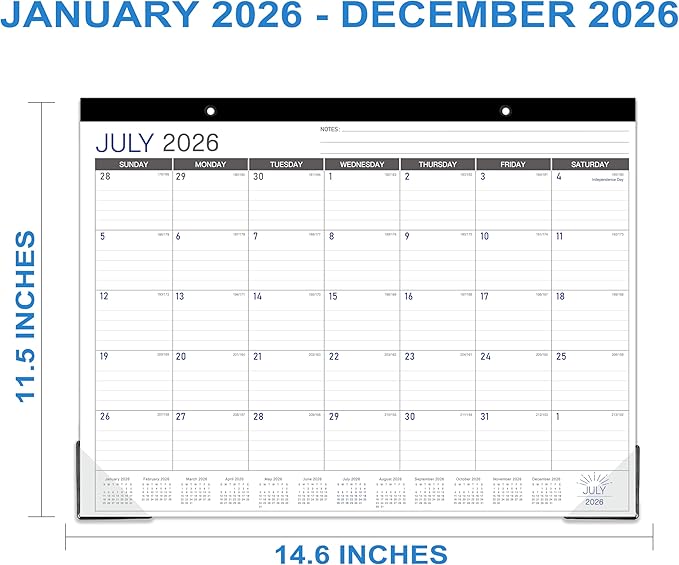 2026 Desk Calendar - Desk/Wall Calendar 2026, JAN 2026 - DEC 2026, 2026 Calendars 12 Month, Desk Calendars with Corner Protectors, Large Ruled Blocks, Thick Paper, Colorful, 14.6" x 11.5", Desktop Calendar for Daily Organizer-DeskLoop Office