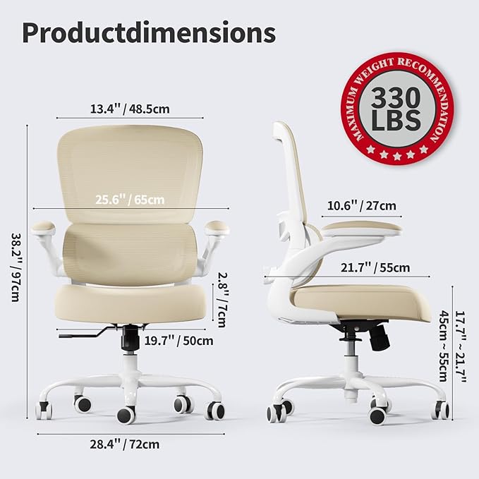 TRALT Office Chair Ergonomic Desk Chair, 330 LBS Home Mesh Office Desk Chairs with Wheels, Comfortable Gaming Chair, High Back Office Chair for Long Hours (Beige)-DeskLoop Office