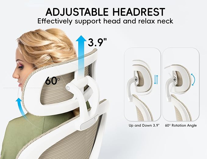 TRALT Office Chair - Ergonomic Office Chair with Back Support, Computer Chair - Home Office Desk Chairs, 330lbs Wide Seat Big and Tall Office Chairs with Headrest, Comfy Desk Chairs (Beige)-DeskLoop Office