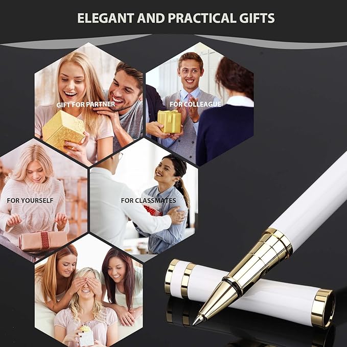 Cheericome Luxury Ballpoint Pen - Professional & Executive, Perfect for Silky Smooth Writing, with Gift Box, Nice for Men & Women, 2 Extra 0.5mm Black Refills - White-DeskLoop Office