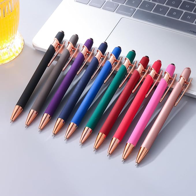 12 PCS 2 in 1 Stylus Ballpoint Pen with Stylus Tip, 1.0 mm Black Ink Metal Pen Stylus Pen for Touch Screens (12 Colors-2)-DeskLoop Office