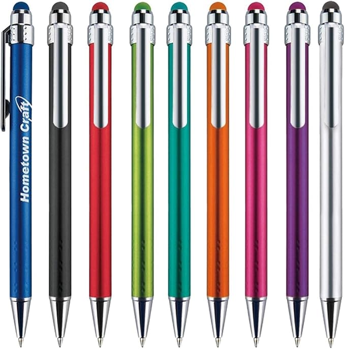 Personalized Pens with Stylus Tip -Bright Vibes- Click action - Custom - Black writing - Printed Name pens - Imprinted with Your Logo or Message - FREE PERSONALIZATION - 12 Pens/Box (Silver)-DeskLoop Office
