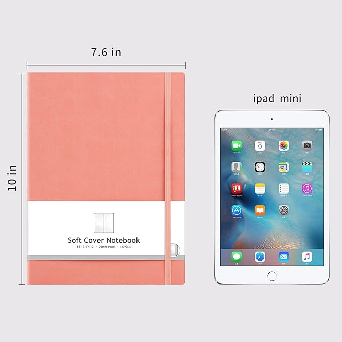 AHGXG Bullet Dotted Journal 2 Pack - B5 Large Journal Dot Grid Notebook (7.6'' X 10'') with Thick 120gsm Dot Paper, Soft Leather Cover, Total 384 Pages, Inner Pocket - BlackPink-DeskLoop Office