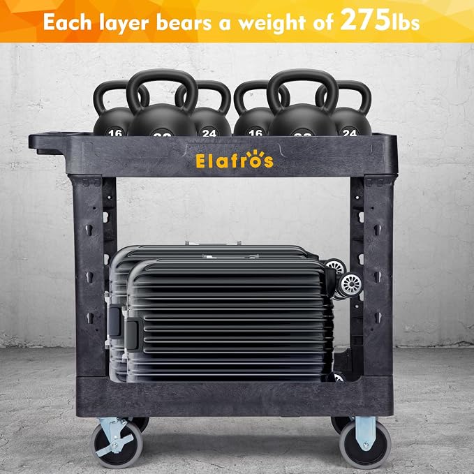 ELAFROS Heavy Duty Plastic Utility Cart 34 x 17 Inch - Image 6