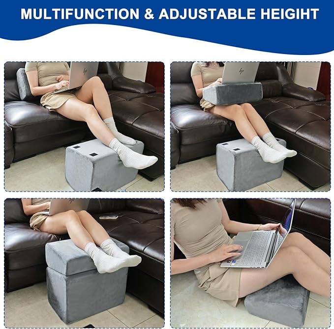 Adjustable Foot Rest for Under Desk at Work - 3 Height Ergonomic Footrest, 17x11 Inch Office Foot Stool, Soft Velvet Cushion, Non-Slip Base for Home & Office - 100% Memory Foam Filling-DeskLoop Office