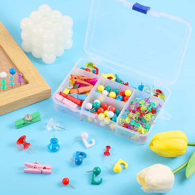 200 Pieces Push Pins Set, Thumb Tacks Multicolor Pushpin Clips Decorative Push Pins for Cork Board, 5 Style for Bulletin Boards Wall Maps Pictures Office Home Supplies-DeskLoop Office