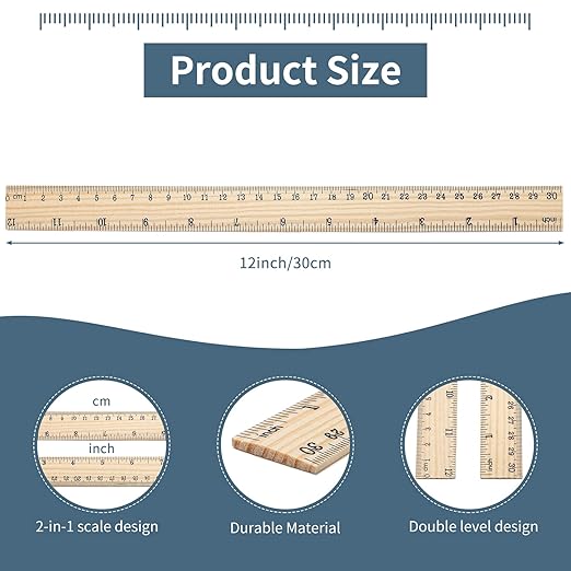 60 Pack Wooden Ruler 12 Inch Rulers Bulk Wood Measuring Ruler Office Ruler 2 Scale-DeskLoop Office