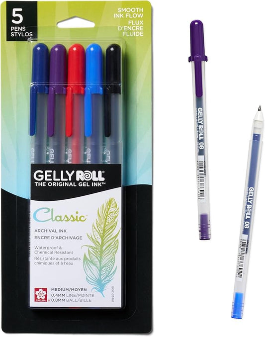 SAKURA Gelly Roll Gel Pens - Medium Point Ink Pen for Journaling, Art, or Drawing - Assorted Colored Ink - 5 Pack-DeskLoop Office