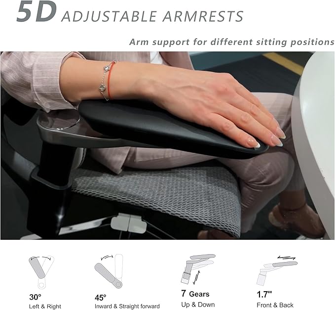 Ergonomic Office Chair, Mesh Home Office Desk Chair with Adjustable Lumbar Support, Gaming Chair with Headrest, 5D Armrest,90-130°Tilt, BIFMA Certified, Model Zen (Grey)-DeskLoop Office