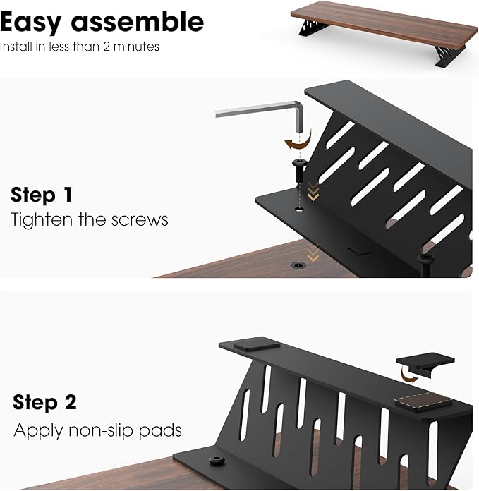 Fenge Dual Monitor Stand Riser, 42.5 Inch Desk Top Shelf for 2 Monitors, Computer Stands for Desk, Wood & Steel Desktop Riser for Laptop, PC, Printer-DeskLoop Office