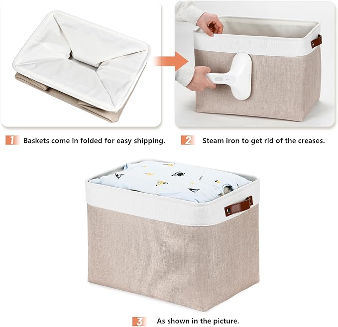 DULLEMELO Fabric Storage Bins, Lining Fabric Baskets For Gifts, Large Storage Baskets for Toys Books Clothes Storage, Foldable Storage Basket for Office Home Shelves Closets Organizing(White&Khaki)-DeskLoop Office