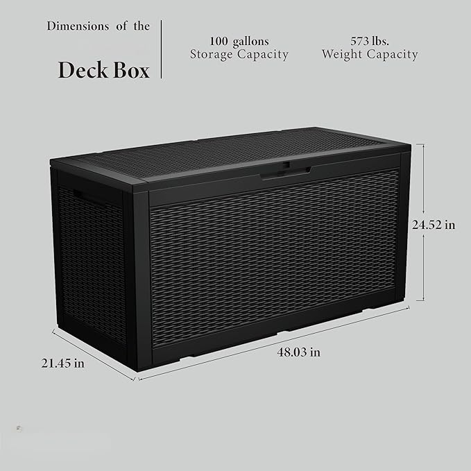 100 Gallon Outdoor Storage Box Waterproof Lockable Resin Deck Box Large, Patio Storage Bin for Pool Accessories Cushion Furniture, Garden Tools, UV-Resistant Outside Delivery Black-DeskLoop Office