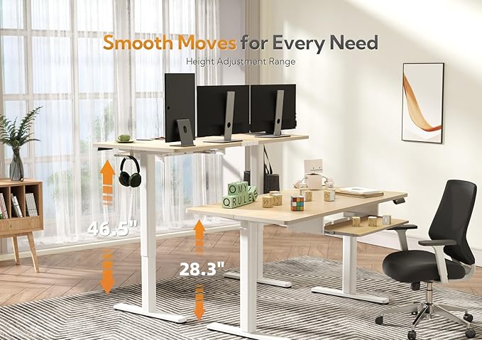 Claiks Standing Desk with Keyboard Tray, Electric Standing Desk Adjustable Height, 48x24 Inches Sit Stand up Desks with Splice Board, Raising Desks for Home Office, Natural-DeskLoop Office