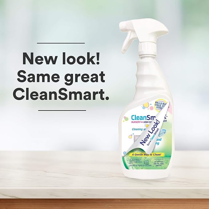 CleanSmart Nursery & High Chair Cleaner, 23 Ounce Bottle (Pack of 2), Hypochlorous Naturally Kills 99.9% of Viruses like RSV & Flu with Zero Residue-DeskLoop Office
