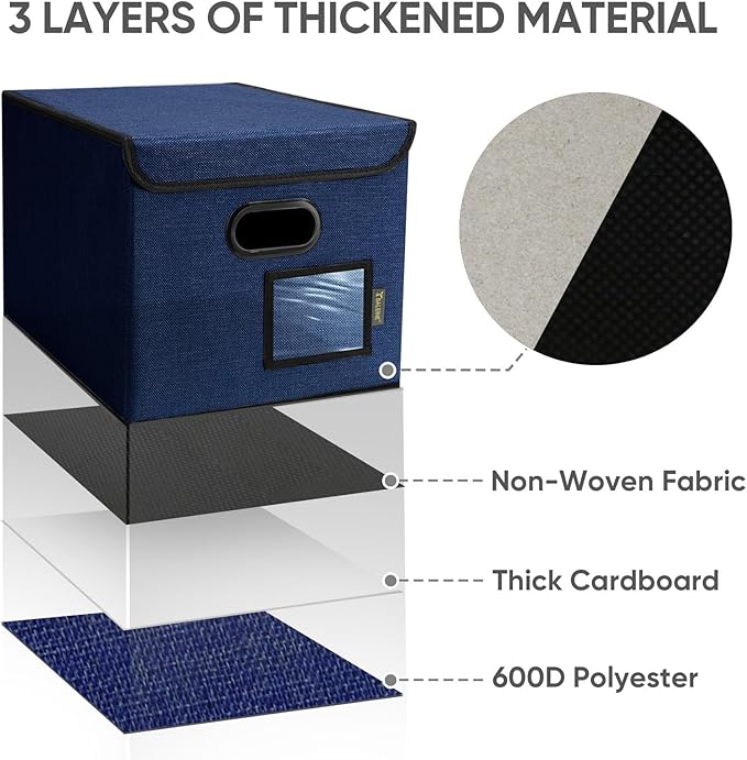 BALEINE File Organizer Box with Lid, Collapsible File Folder Organizer with Plastic Slide, Hanging File Folder Box for Office Document Storage (2 Pack, Blue)-DeskLoop Office