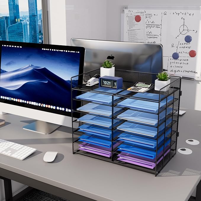 Marbrasse Desktop Literature Organizer, Mesh Paper Organizer, Desk Organizers, File Sorter Mail Center Paper Storage Cabinet Classroom Keepers Mailbox for Office Home School, Black-DeskLoop Office