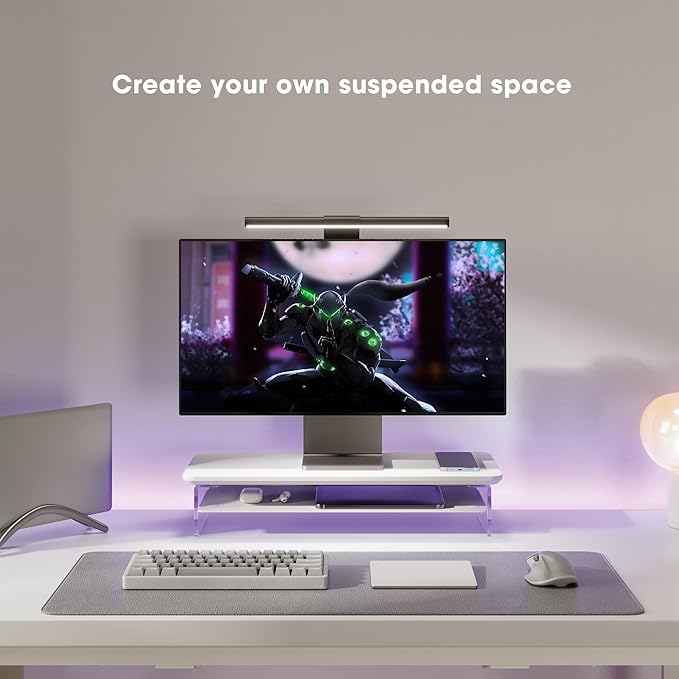 Fenge Acrylic Monitor Stand Riser, 23.6 Inches Monitor Stand with Metal Storage, 2 Tier Acrylic Computer Riser for Desk, Clear Laptop Stand for PC, Laptop, Printer, TV, White-DeskLoop Office