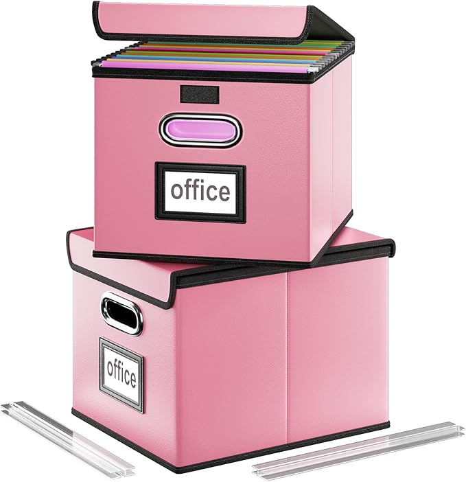 Huolewa Portable Leather File Organizer Storage Boxes, Collapsible File Folder Organizer Boxes with Lids, Document Organizer, Decorative Filing Box Cabinet for Letter/Legal File Folder Storage-DeskLoop Office