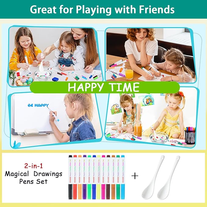 Magical Drawing Pens for Kids Water, Kiddies Create Magical Floating Drawings Bundle, 12 Colors Magic Water Painting Marker Set with 2 Spoons, Water Art Pen Kit for DIY Tattoo, Gifts for Boys & Girls-DeskLoop Office