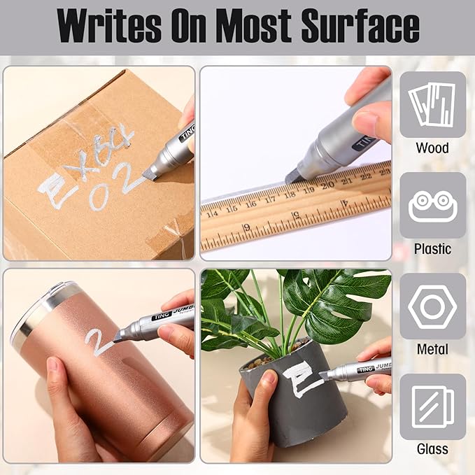 Fuutreo 10 Pack Jumbo Permanent Markers Bulk Large Chisel Tip Permanent Markers Quick Drying Waterproof Big Huge Poster Pens for Office, Logistics Company and More(Silver)-DeskLoop Office