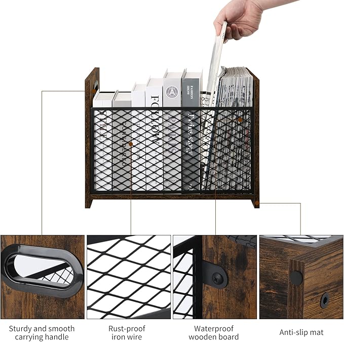 YINMIT Magazine Holder, Magazine Rack for Desktop and Home Office, Farmhouse File Storage Basket for Letters, Magazines, Books, Newspapers (Large)-DeskLoop Office