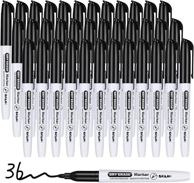 SFAIH Dry Erase Markers Whiteboard Markers - 36 Pack Black Dry Erase Marker Fine Tip For Kids Adults, Dry Erase Markers Bulk No Odor For Office Supplies Classroom Must Haves-DeskLoop Office