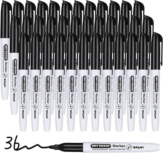 SFAIH Dry Erase Markers Whiteboard Markers - 36 Pack Black Dry Erase Marker Fine Tip For Kids Adults, Dry Erase Markers Bulk No Odor For Office Supplies Classroom Must Haves-DeskLoop Office