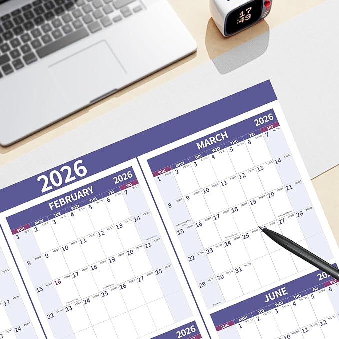 2026 Wall Calendar 34.8" x 22.8" Large Vertical Yearly Wall Hanging Calenda with Julian Date Thick Paper Calendar 12 Month Annual Wall Planner for Wall Office Fridge(Purple)-DeskLoop Office