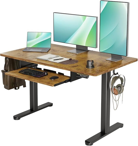 YDN Standing Desk with Keyboard Tray, 48 Inch Height Adjustable Desk, Brown Stand Up Desks for Home and Office, 48inch Rustic Brown-DeskLoop Office