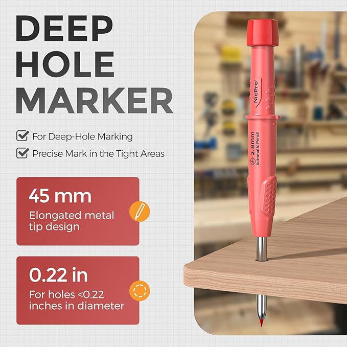 Nicpro CP3000 Carpenter Pencil with Sharpener, 2 Pack Mechanical Pencils Set with 38 Refills, Deep Hole Marker for Construction, Heavy Duty Carpenter Tools for Architect Marking (Black, Red)-DeskLoop Office